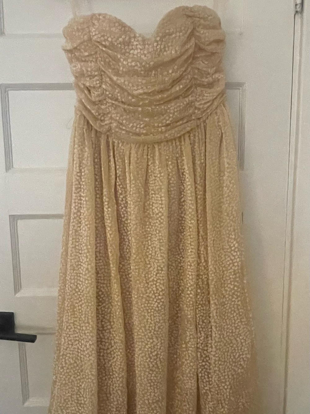 H&M Strapless Ruched Maxi Dress in Champagne + Gold